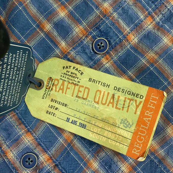 Fat Face Short Sleeve Kettering Check Shirt Men's Large Button Up Blue Indigo - Picture 4 of 12
